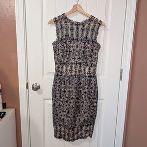 Tadashi Shoji Geometric Mini Lace Bower Dress W2 Blue/Nude
